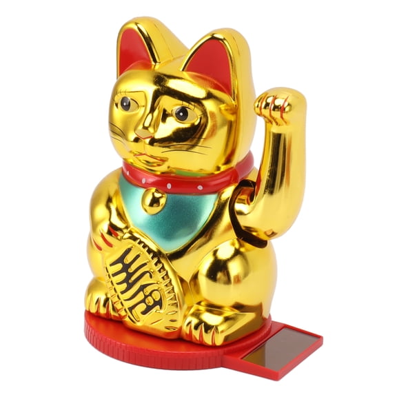 YAHHU Gold Arm Waving Fortune Cat 4 Inch / 10.1 cm Plastic Solar Powered Light Induction Lucky Cat Decoration for Desk Window Home