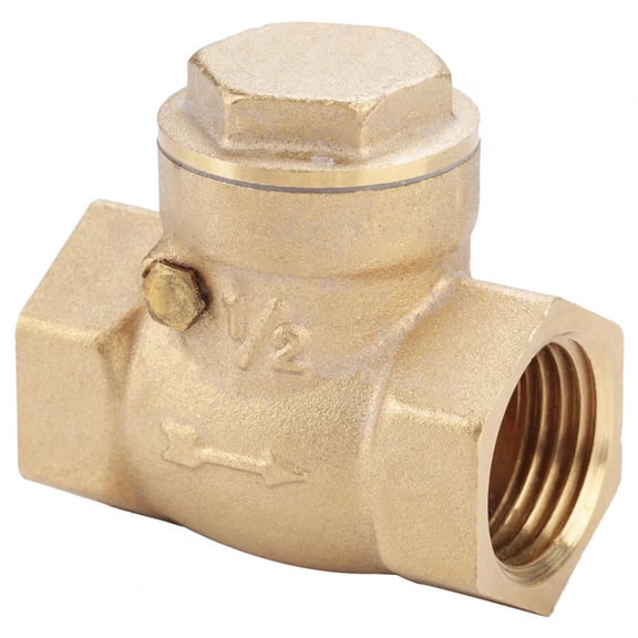YAHHU Golden Brass One Way Female Thread Swing Check Valve DN15 Heavy Duty Water Backflow Preventer Pipe Fitting, 1.97 inches / 5 cm Length, Corrosion Resistant Check Valve Parts for Plumbing