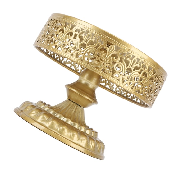 YAHHU Golden Iron Dessert Stand Pedestal Cake Holder Round Metal Treat Display for Weddings Parties, Lace Design, Small, 8.27 inches / 21 cm
