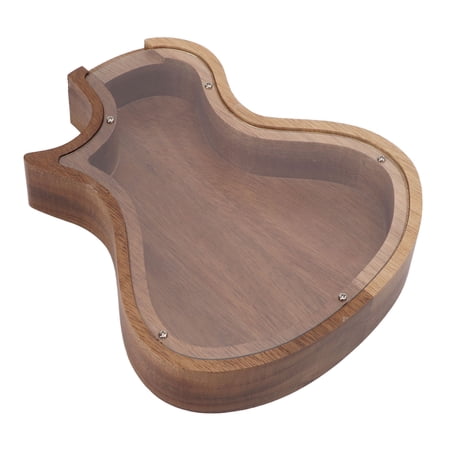 YAHHU Guitar Shaped Wooden Piggy Bank Transparent Money Saving Pot for Bedroom Tabletop Coin Box 8.66 inches / 22 cm