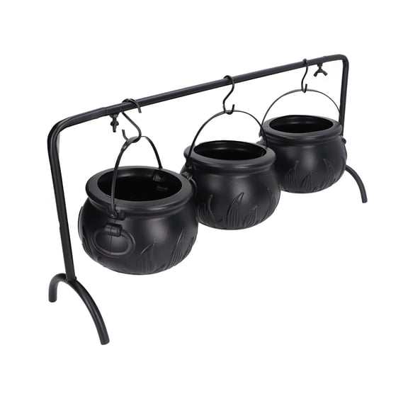 YAHHU Halloween Cauldron Decorations ABS Iron Flame Pattern Mysterious Black Witches Candy Bucket 3 Pack