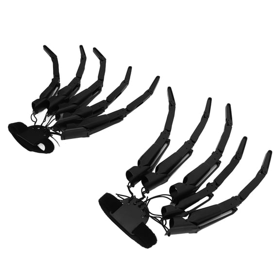 YAHHU Halloween Knuckles Skeleton Hands, Articulated Ghost Bone Claw Extensions for Scary Holiday Props, Gothic Cosplay Gear and Outdoor Haunted House Secret Room Decoration Accessories (Pair, Black)
