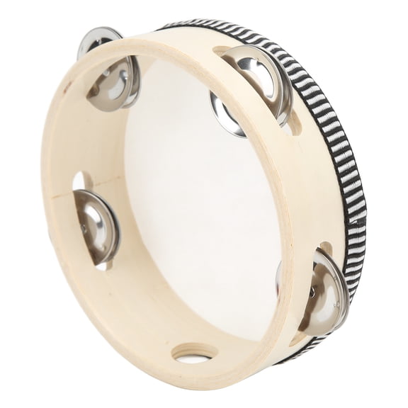 YAHHU Handheld Wooden Tambourine 6.1 Inches (154mm) Educational Percussion Instrument with Polyester Head for Kids