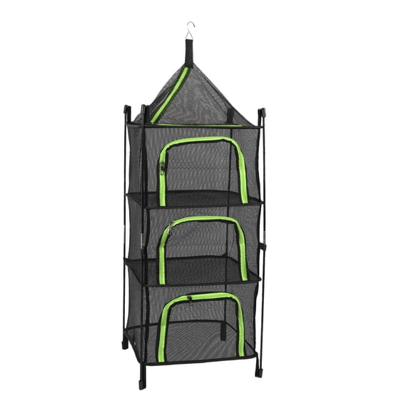 YAHHU Hanging Drying Mesh Foldable 4 Layer Multifunctional Thickened Mesh Net Organizer for Clothes Fish, 35.4 inches / 90 cm Green