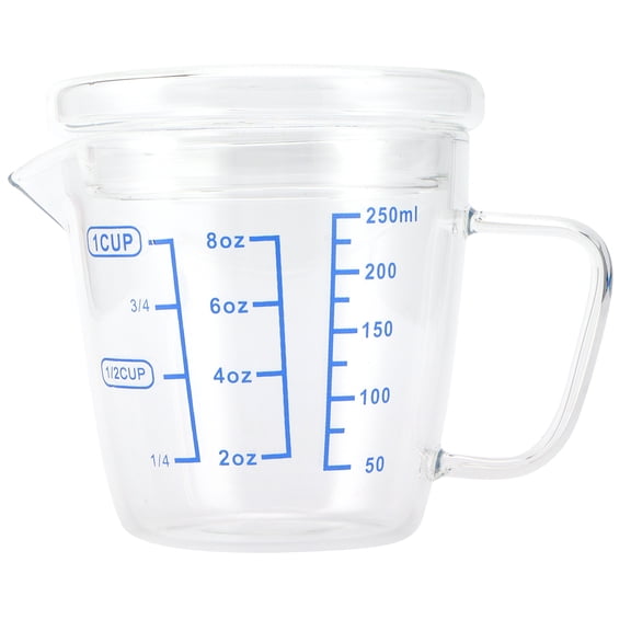 YAHHU Heat Resisting Glass Measuring Cup Milk Scale Jug with Lid, Transparent, 250 ml / 8.45 fl oz Kitchen Utensil
