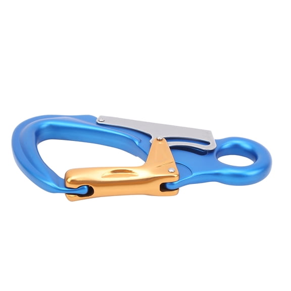 YAHHU Heavy-Duty Aircraft Aluminum Auto-Lock D-Ring Locking Snap Carabiner Hook Clip for Rock Tree Climbing Rigging Cave Exploration, Blue (5.5 inches / 14 cm, 35KN Tension Safety Gear)