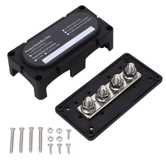 YAHHU Heavy Duty Bus Bar Box Power Distribution Block DC48V 300A M10 Terminal Studs Flame Retardant Module for 12-48V Cars Trucks RVs Marine Ships Boats (7.48 inches / 19 cm)