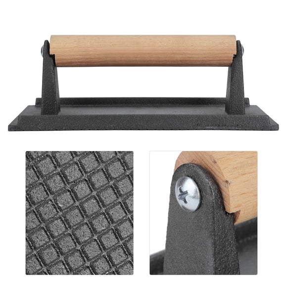 YAHHU Heavy Duty Cast Iron Grill Press Steak Bacon Weight Press Barbecue Griddle Press with Solid Wood Handle, 8.3 inches / 21 cm Flat Top Grill Accessory for Meat Sausage Panini Burger