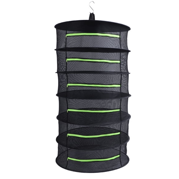 YAHHU Herb Drying Rack Fluorescent Green 6 Layers Zipper Mesh Net Hanging Organizer for Plants and Hydroponics 24 inches / 60.9 cm