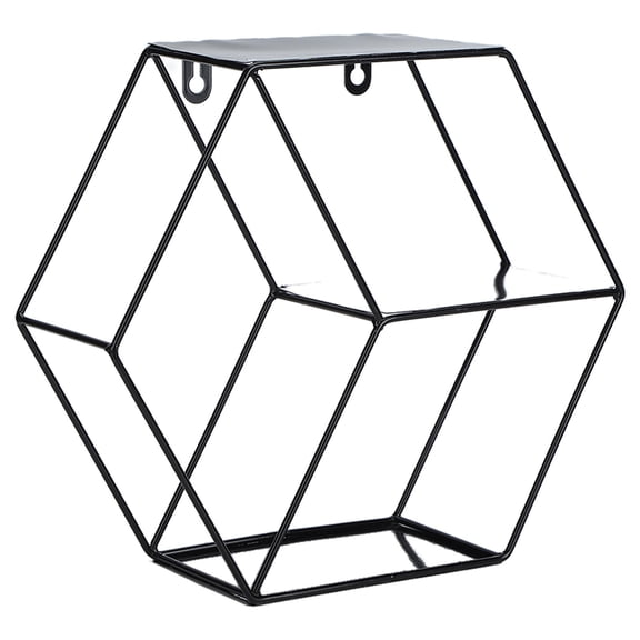 YAHHU Hexagonal Iron Wall Shelf Modern WroughtIron Storage Unit for Living Room, Bedroom, Office, Black