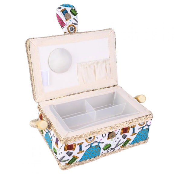 YAHHU Household Fabric Craft Handmade Sewing Basket Thread Needle Storage Box Organizer, Medium Size 9.8 inches / 25 cm, Green Thread Floral Pattern for Everyday Storage