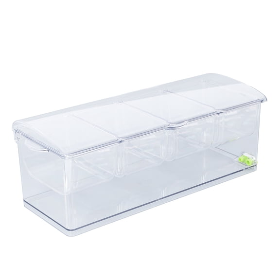 YAHHU Ice Chilled Condiment Server Clear Serving Tray with Lid 4 Compartments Cold Food Storage Container for Party Entertaining (16.14 inches / 41 cm)