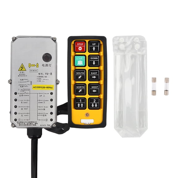 YAHHU Industrial Crane Radio Wireless Remote Controller, YU-8A Single Handle Hoist Lift Control, Waterproof Acid Oil Resistant Anti Fall Heavy Duty, AC220V (11.02 inches / 28 cm)