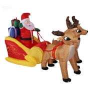YAHHU Inflatable Father Christmas On Sleigh with Reindeer 7FT / 2.13m Outdoor Holiday Yard Decoration Polyester Fabric EU Plug 220V Built-in LED Lights For Garden Lawn Party