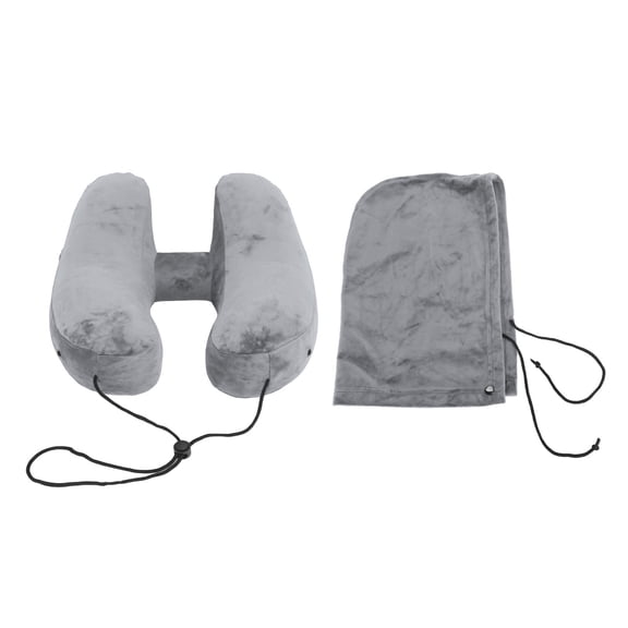 YAHHU Inflatable Travel Pillow H Shaped Detachable Washable Neck Support with Hood Storage Bag Quick Fill Airplane Pillow 7.87 inches / 20 cm - Light Gray