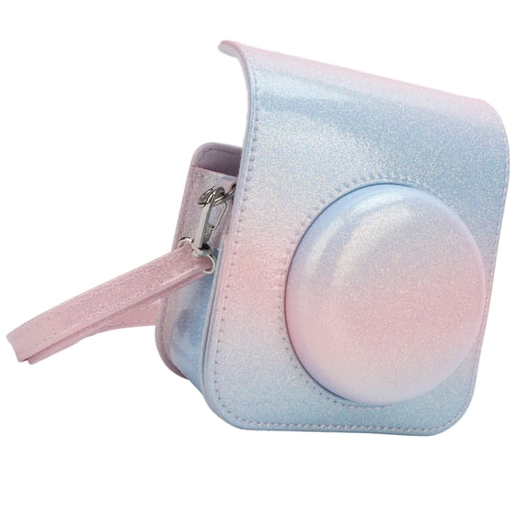 YAHHU Instant Camera Case Rainproof PU Leather Protective Bag with Shoulder Strap for Mini 12 Blue Pink