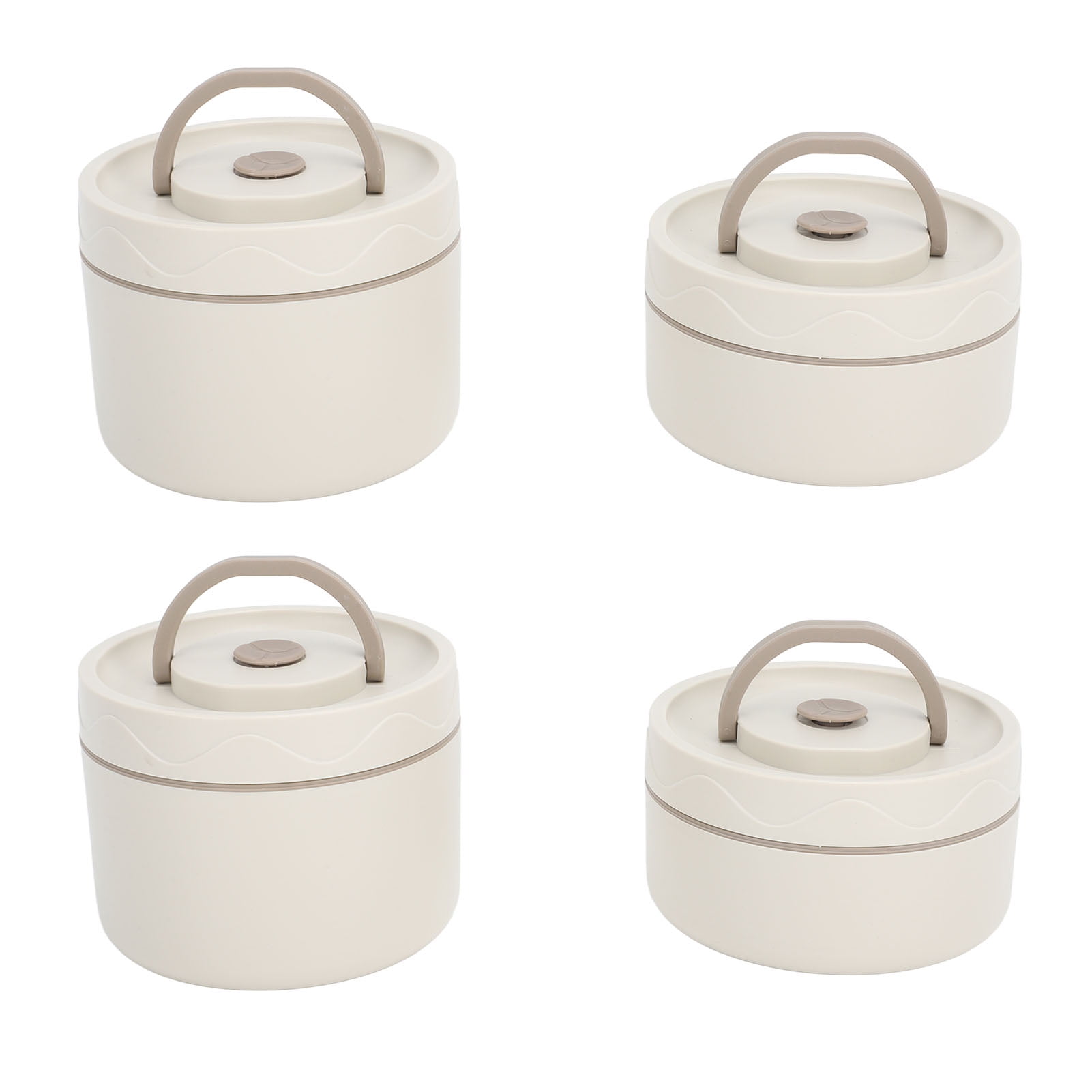 YAHHU Insulated Lunch Container 304 Stainless Steel Sealed Multifunction Portable Round Thermal Bento Box with Thermal Bag Beige 4Pcs Meal Prep Organizer (9.84 x 6.30 x 5.51 inches / 25 x 16 x 14 cm)