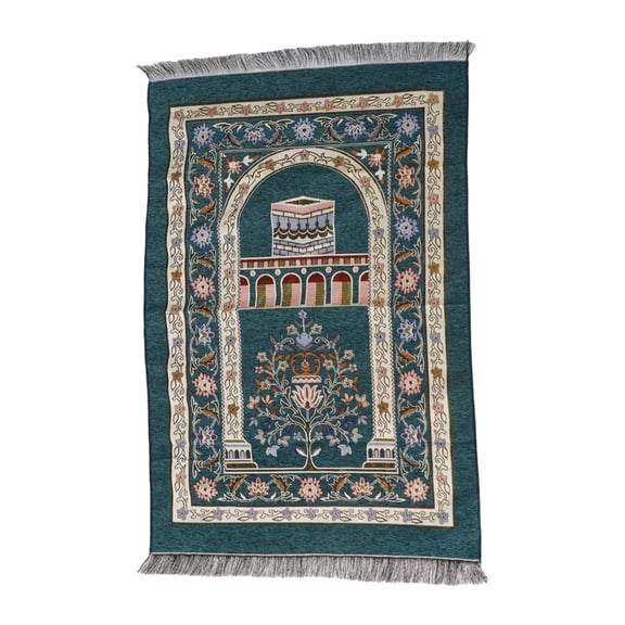 YAHHU Islamic Muslim Prayer Rug Ethnic Style Fashionable Prayer Mat Ramadan Gift Chenille Prayer Carpet for Men Women Dark Green (28 x 43.3 inches / 70 x 110 cm) Tassel Design