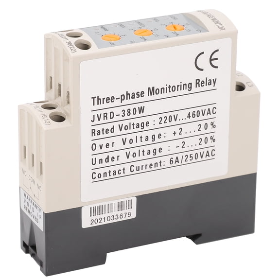 YAHHU JVRD-380W Adjustable 3 Phase Monitor Relay Over Under Voltage Protector, 380V Electrical System Relays (3.54 in / 9.00 cm)