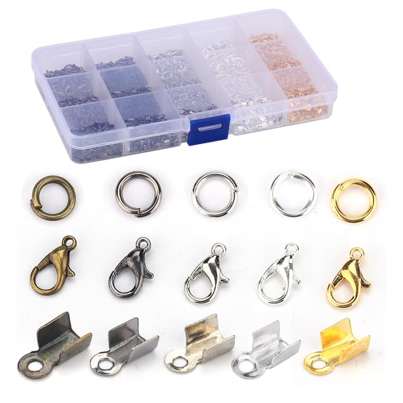 YAHHU Jewelry Findings Making Kit with Lobster Clasps, Jump Rings, Ribbon Crimps for DIY Necklace Bracelet Repair, 3 Types Assorted Colors, Alloy Material, Crafting Accessories