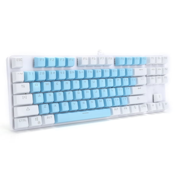 YAHHU K100 Wired Mechanical Gaming Keyboard 87 Keys Blue Switch with Mixed Light Backlight, Ergonomic Computer Peripheral for Desktop Laptop, Blue and White (15.35 inches / 39 cm)