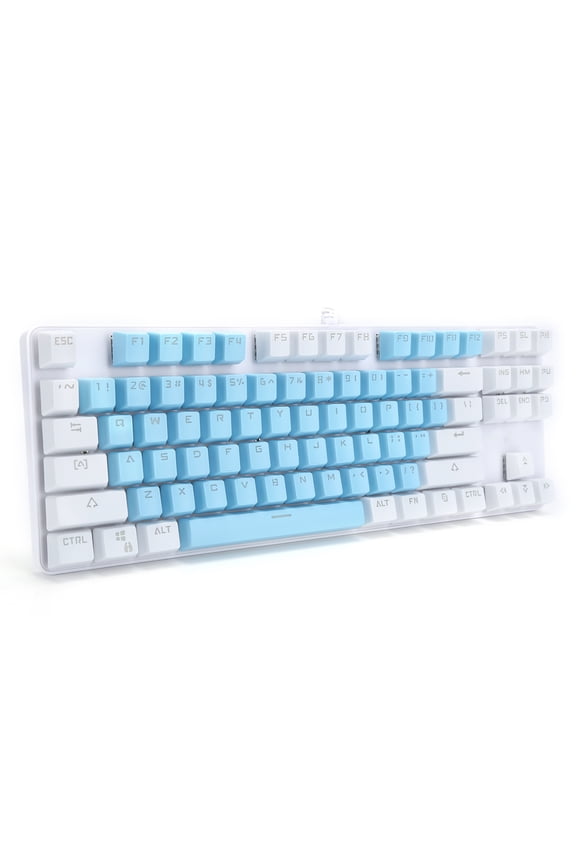 K100 Wired Mechanical Gaming Keyboard 87 Keys Blue Switch with Mixed Light Backlight, Ergonomic Computer Peripheral for Desktop Laptop, Blue and White (15.35 inches / 39 cm)