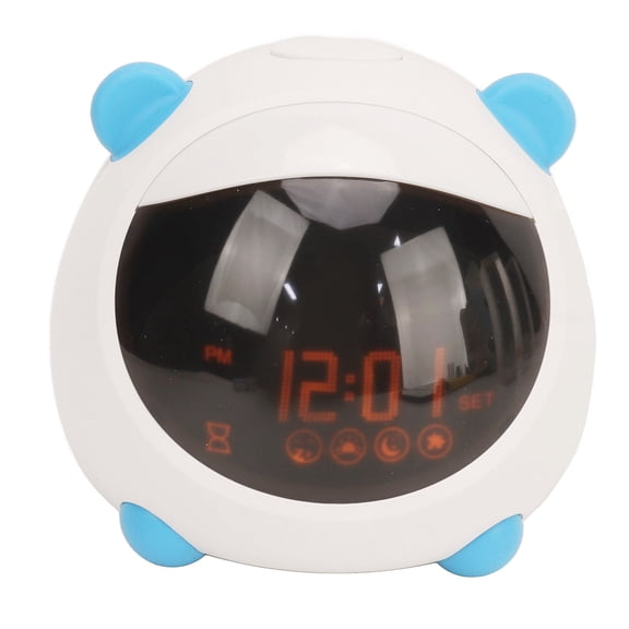 YAHHU Kids Alarm Clock Sleep Training Student Wake Clock with 7 Color Night Lights 6 Emoticons 10 Musics for Bedroom Toddler Sleep Trainer Blue Color Dual Unit 4.06x4.09x4.02in / 10.3x10.4x10.2cm
