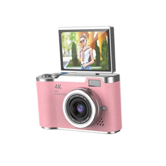 YAHHU Kids Digital Camera 4K 48MP Point and Shoot with Foldable Screen 16X Zoom Flip IPS Display Portable Video Recorder Included Accessories Pink (4.6 in / 11.7 cm) Birthday Gift