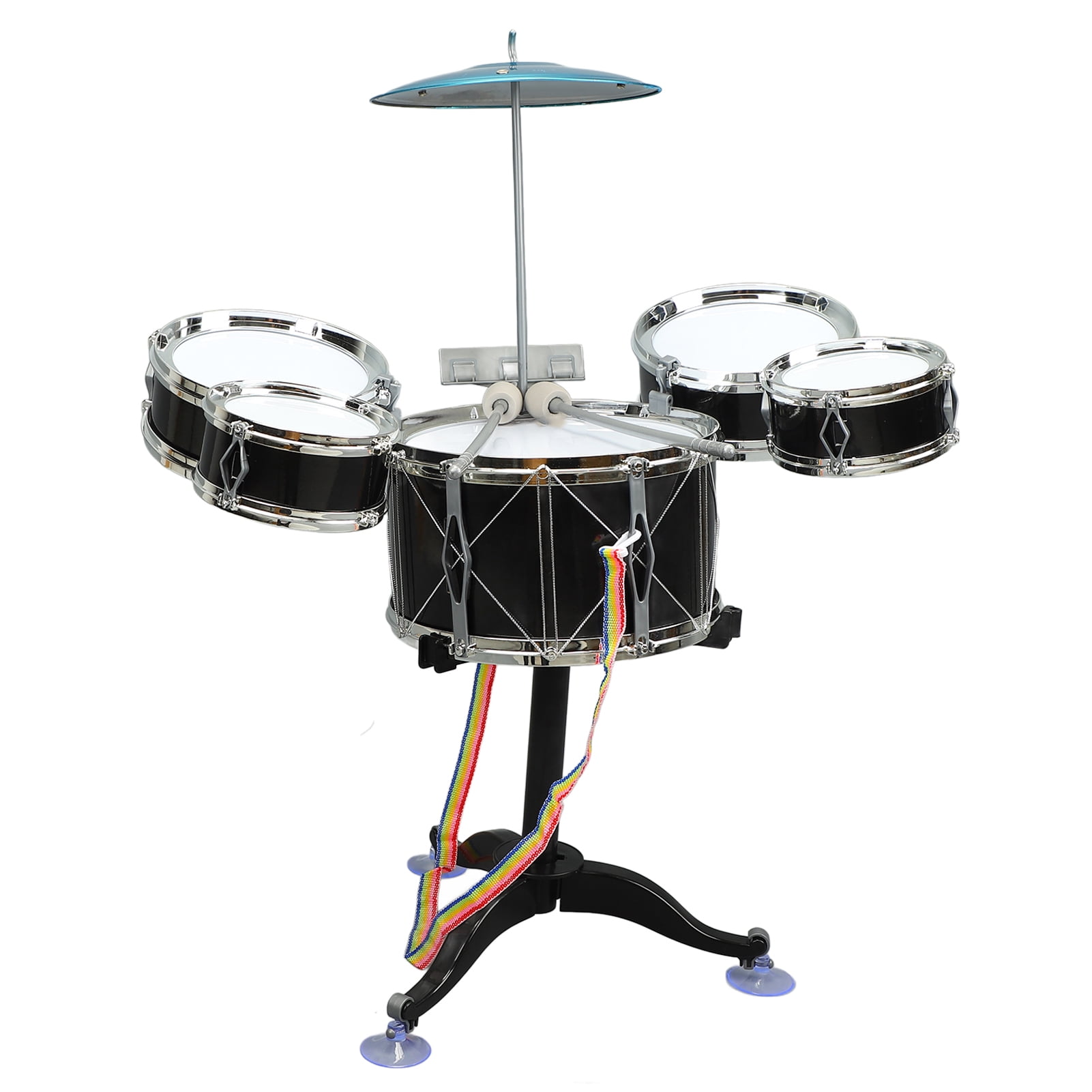 YAHHU Kids Drum Set Music Early Education Toy Adjustable Height Beginner Toddler Drum Kit, Includes 5 Drums with Cymbal and Stool, PVC Material, Black (21.26 inches / 54 cm) - Perfect Gift