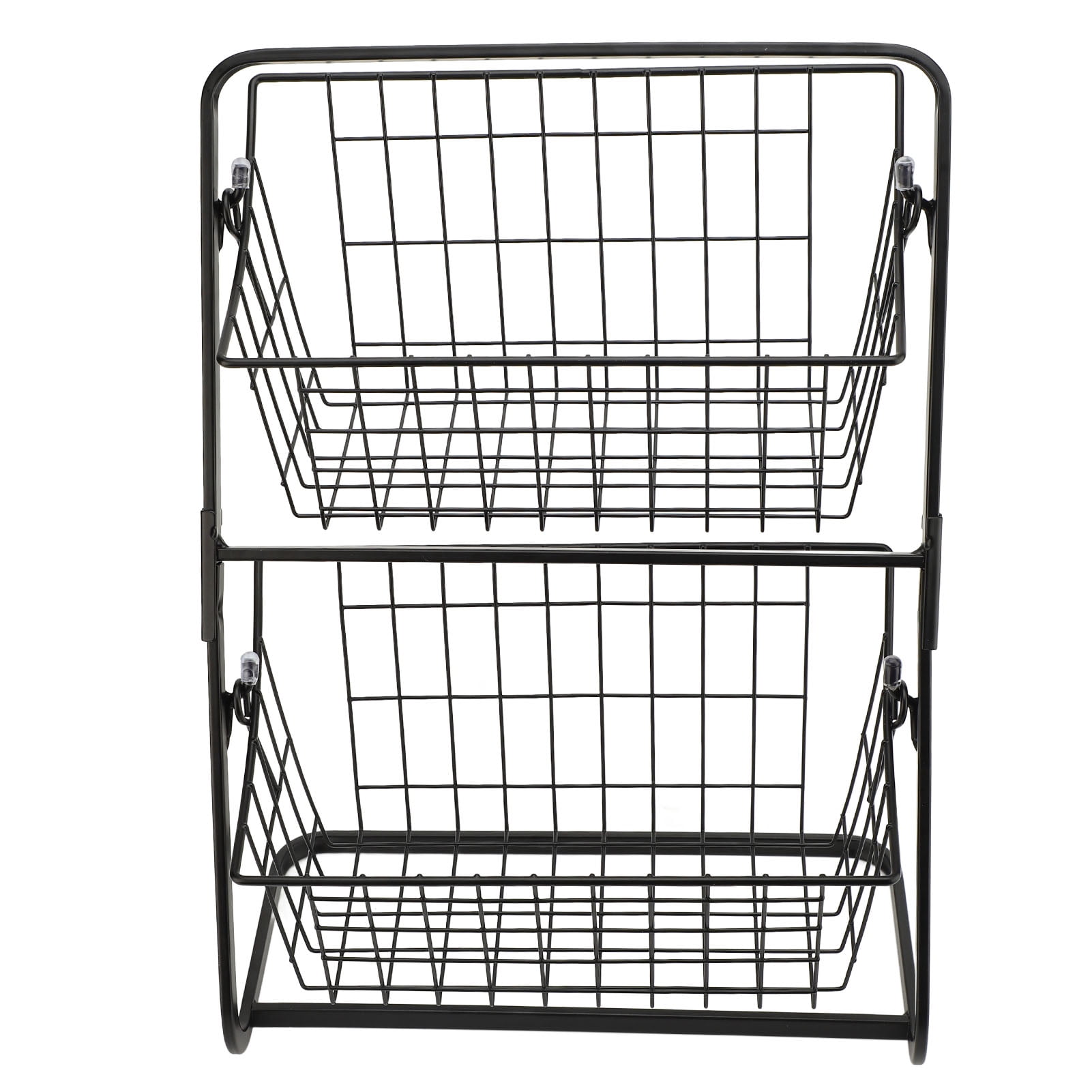 YAHHU Kitchen Fruit Storage Basket Multipurpose Carbon Steel Mesh Hollow Design 2 Tier Fruit Basket Bowl for Kitchen Counter Space Saving Black
