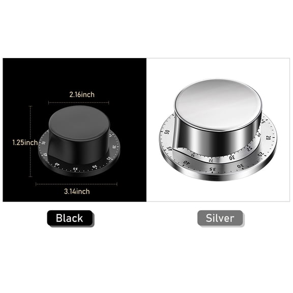 YAHHU Kitchen Timer No Batteries Required Manual Stainless Steel Mechanical Rotating Alarm Magnetic Backing 60 Minutes Count Down Visual Timer for Cooking Workout Kids (3.34 inches / 8.5 cm)