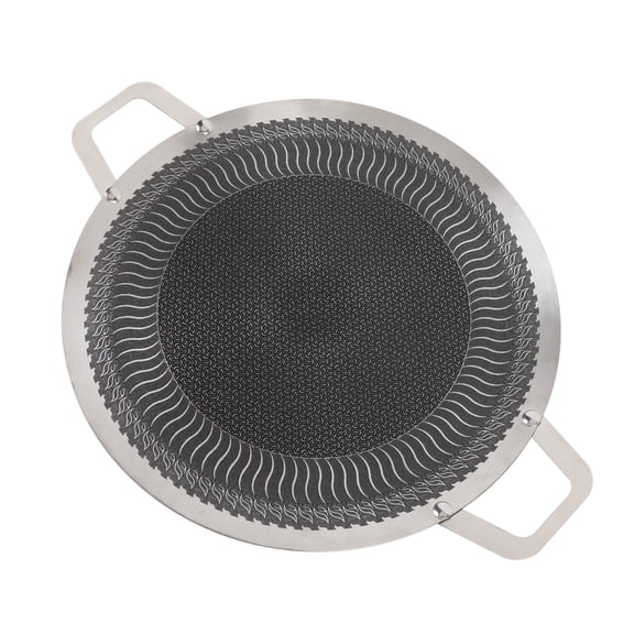 YAHHU Korean Grill Pan Stainless Steel Nonstick Double Handle Round BBQ Griddle for Induction Cooktop Outdoor Camping Barbecue 13.4 inches / 34cm