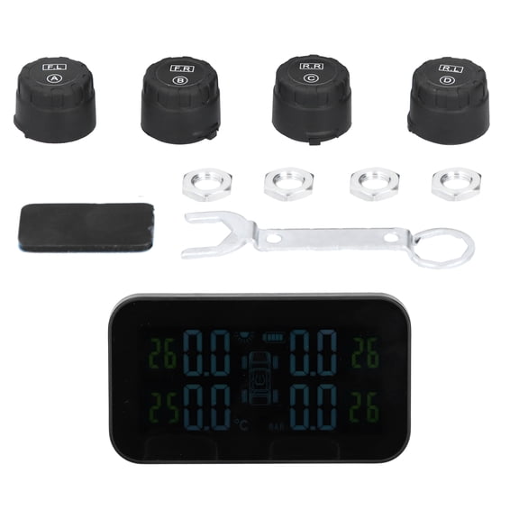 YAHHU LCD Display Car TPMS Tire Pressure Monitor System with 4 Sensors, Solar & USB Dual Charging, Real-Time Auto Alarm Display for Vehicle Security, Black