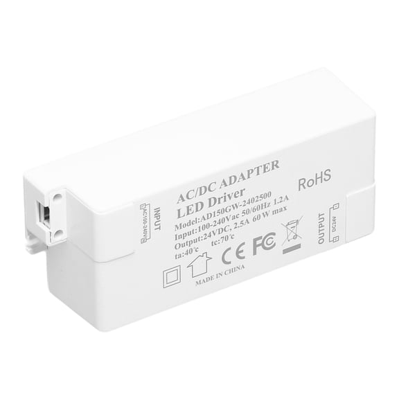 YAHHU LED Driver DC24V 2.5A 60W LED Light Transformer Premium Lamp Driving Power Supply AC100-240V for Home Lighting Accessories DIY Projects and Strip Lights 4.53x1.77x1.18 inches