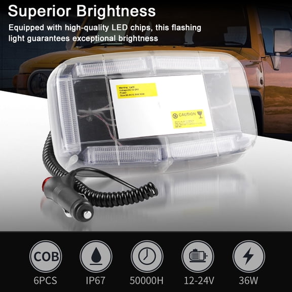 YAHHU LED Rooftop Strobe Flashing Warning Light 16 Patterns Magnetic Mount 12-24V for Truck Trailer