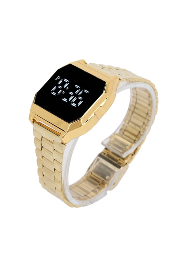 LED Watch for Student Tetragonum Digital Sports Watch with Folding Clasp Alarm Timing Night Light Function for Daily Use Golden 1.38 inches / 3.5 cm Dial Width Unisex Wear