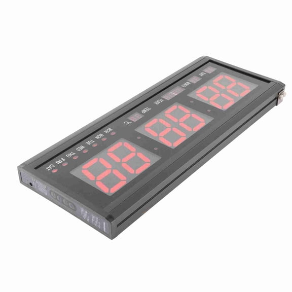 YAHHU Large Digital LED Wall Clock with Calendar & Temperature Display, 18.9 Inches / 480 mm, Red LED Non-Alarm Timer for Home, Office, and Living Room Decor