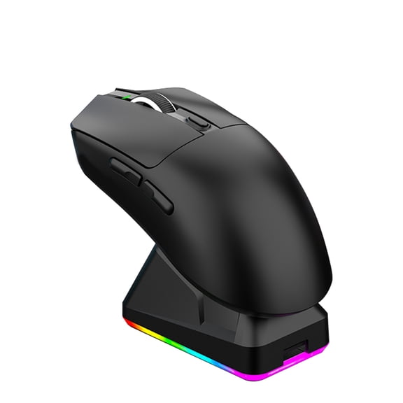 YAHHU Lightweight Gaming Mouse RGB Light Three-Mode BT 2.4G Wired Connection with Wireless Charging Base Programmable PAW3311 Ergonomic Design Built-in Battery for PC Mac Black Edition