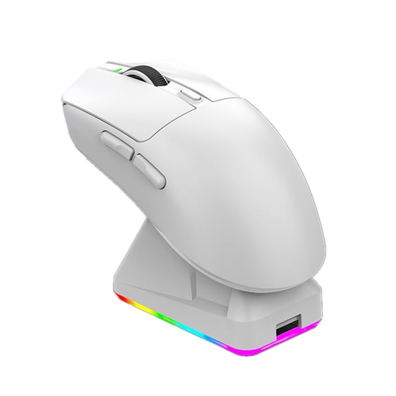 YAHHU Lightweight Gaming Mouse RGB Light Three-Mode BT 2.4G Wired Connection with Wireless Charging Base Programmable PAW3311 Ergonomic Design Built-in Battery for PC Mac White Edition