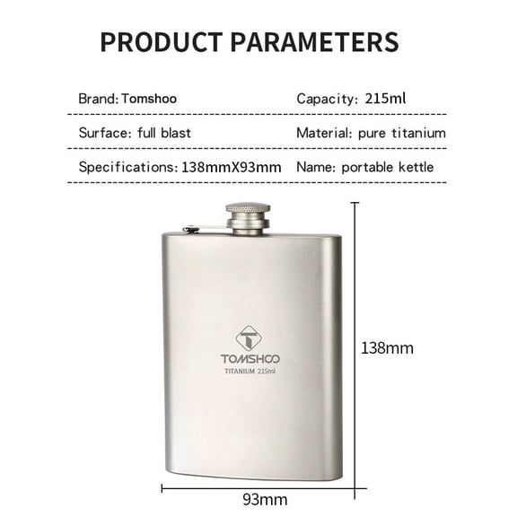 YAHHU Lightweight Titanium Flask 215ml Outdoor Wine Bottle HeatProof, CorrosionResistant, Ergonomic Design for Camping & Travel