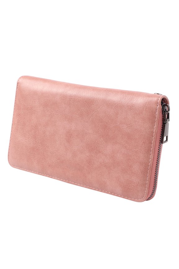 Long Pink RFIDBlocking PU Leather Wallet with Carrying Strap Secure Card Slots, Large Bill Pocket, AntiTheft Shielding