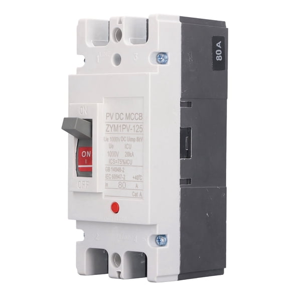 YAHHU MCCB DC Solar Battery Protection Isolator Switch, 2P Molded Case Circuit Breaker 1000V 80A, 10 inches / 25.4 cm[cite: 1]