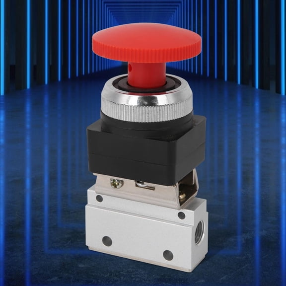 YAHHU MOV-03EB G1/8 Inch Aluminum Mushroom Button Mechanical Valve 2-Way Air Valve for Pneumatic Systems (10 inches / 25.4 cm)