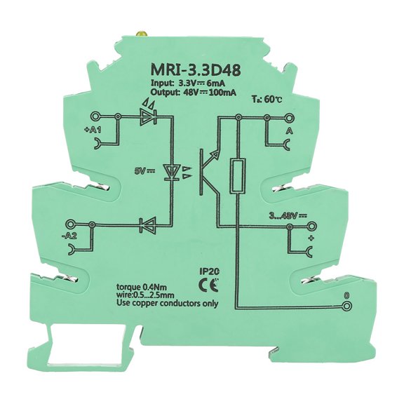 YAHHU MRI-3.3D48 DC Photoelectrical Coupler Isolating PLC Relay Module, 3.3VDC Input, 3-48VDC 100mA Output, Ultra Thin 6.2mm Optocoupler Isolating Solid State Electronic Component for Home System