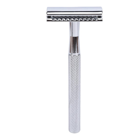 YAHHU Manual Double Sided Shaving Tool Kit for Men, Premium Metal Safety Razor with Non-Slip Handle, Includes 10 Refill Blades, Portable Grooming Essential, Silver (5.12 inches / 13 cm)