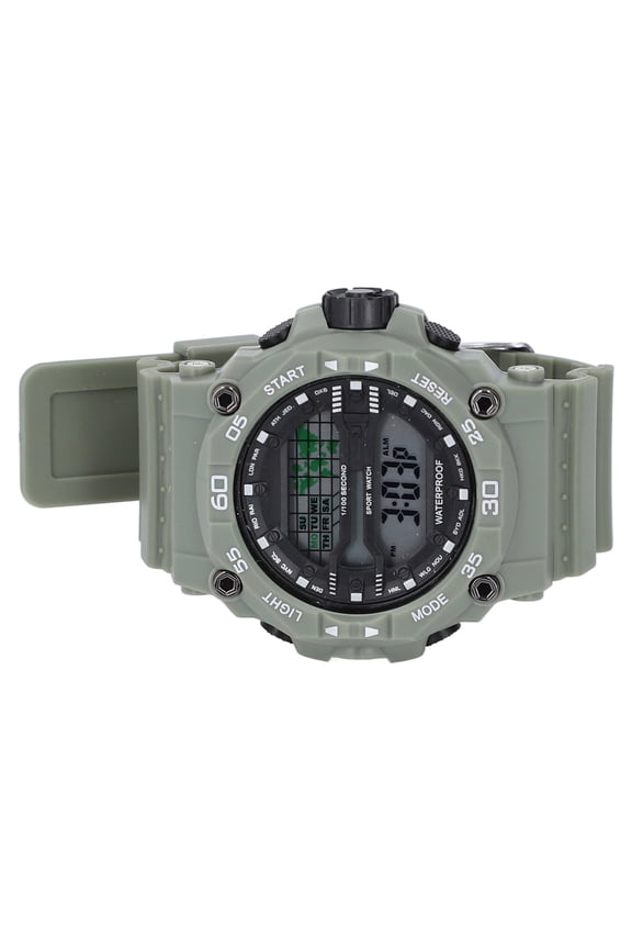 Men Watch LED Night Light 50m Waterproof Large Screen Rubber Strap World Time Zone Digital Display Watch OD Green, 10 inches / 25.4 cm