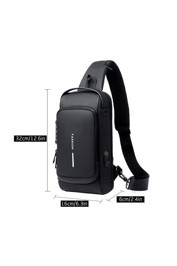 Men's Waterproof PU Leather Sling Bag Anti-theft Crossbody Backpack with USB Port - 6.3 inches / 16 cm Grey & Brown