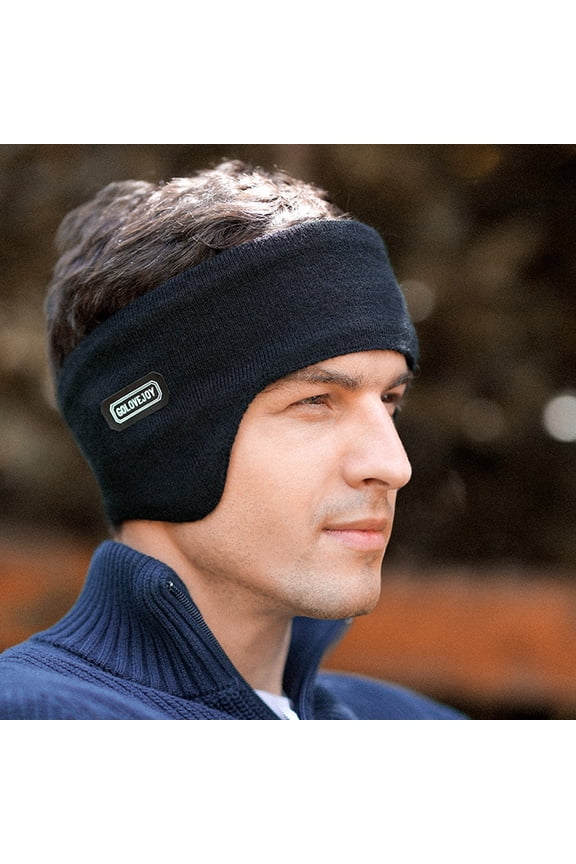 Men's Winter Ski Earmuffs Cold-Day Outdoor Cycle Riding Windproof Bilayer Head-Mounted Ear Warmer, Black (7.87 inches / 20 cm)