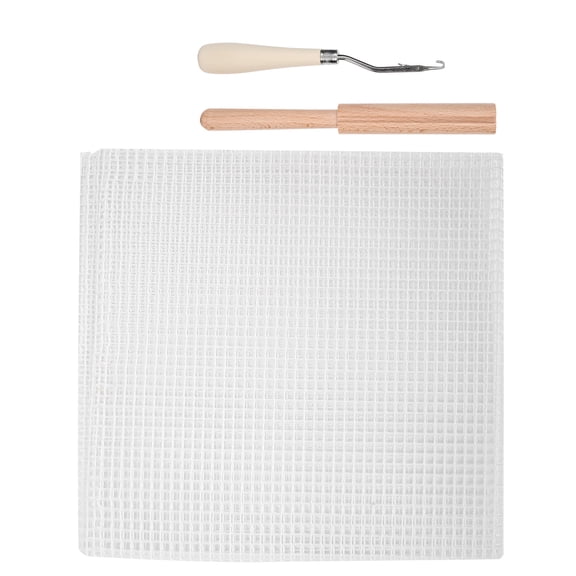 YAHHU Mesh Fabric DIY Handmade Carpet Woven Grid Cloth Material Kit with Wooden Handle Crochet and Stick Cutter, 19.7 inches / 50 cm