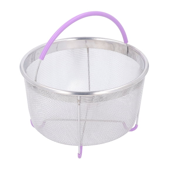 YAHHU Mesh Steaming Basket Stainless Steel Strainer Insert Fits 6 Qt Pressure Cookers Pots with Handle, Purple (8.27 in / 21 cm)